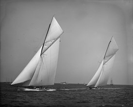 America's Cup Races, 10-3-01, Columbia and Shamrock II before the start, 1901 Oct 3. Creator: Unknown.
