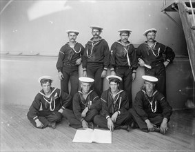 U.S.S. Massachusetts, group of seamen, between 1896 and 1901. Creator: William H. Jackson.