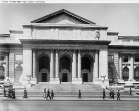 The New York Public Library, entrance, c.between 1910 and 1920. Creator: William H. Jackson.