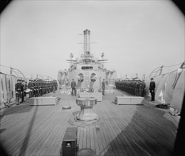 U.S.S. Iowa, looking forward from quarter deck at inspection, between 1897 and 1901. Creator: Unknown.