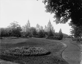 Parliament bldgs., from Major [i.e. Major's] Hill Park, Ottawa, between 1890 and 1901. Creator: Unknown.