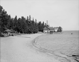 Beach and boat house, Hotel Champlain, N.Y., between 1900 and 1910. Creator: Unknown.