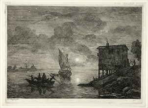Moonlit Harbor Scene with Ferry, 1753/54. Creator: Adriaen Manglard.