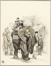 Elephant with Riders in Jardin des Plantes, Paris, n.d. Creator: Auguste-Andre Lancon.