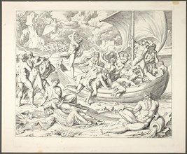 Charon's Bark with Souls Crossing the Styx, plate two from Darstellungen aus Dante's..., 1808-09. Creator: Joseph Anton Koch.