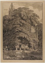 Gothic Church Behind an Oak Grove with Tombs, 1810. Creator: Karl Friedrich Schinkel.