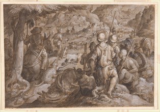 Men Hunting Ibexes with Hounds, 1578. Creator: Joannes Stradanus.