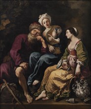 Lot and His Daughters; Lot made drunk by his two Daughters, 1625. Creator: Claude Vignon.
