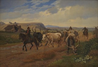 A Drove of Oxen in the Roman Campagna, 1845. Creator: Johan Thomas Lundbye.
