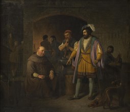 Jens Holgersen Ulfstand cures the abbot of Bækkeskov of his obesity by forcing him to work..., 1845. Creator: Peter Raadsig.
