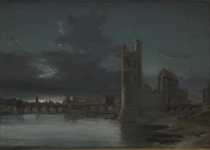 Tour St. Jacques and Notre Dame, Paris. Evening, 1848. Creator: Anton Melbye.