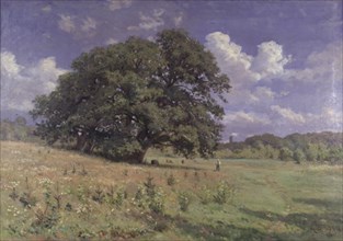Large oaks by a bog, 1890. Creator: Rudolf Bissen.