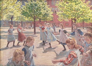 Playing Children, Enghave Square, 1907-1908. Creator: Peter Hansen.