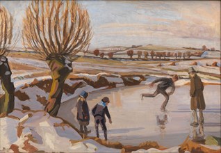 Winter has come, landscape with skating rink, 1919-1921. Creator: Fritz Syberg.