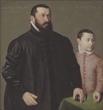 Portrait of the Nuremberg Goldsmith Hans Lencker (1523-1585) and his 9-year old son Elisius..., 1570 Creator: Nicolas Neufchatel.