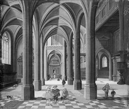 Interior of a Gothic Church, 1625. Creators: Bartholomeus van Bassen, Esaias van de Velde.