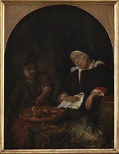 A Woman Selling Fruit and Herrings, 1644-1667. Creator: Gabriel Metsu.