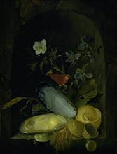 Still Life with Cockleshells and Blue Anemones, 1650-1681. Creator: Frans van Mieris.