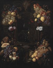 Cartouche with Garlands of Fruit and a Wine Glass, 1651-1750. Creator: Alexander Coosemans.