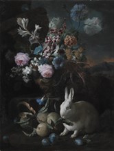 Flower Piece with Rabbit, 1673-1724. Creator: Franz Werner von Tamm.