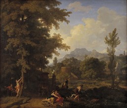 Classical Landscape with Diana (?) and her Nymphs, 1683-1686. Creators: Johannes Glauber, Gerard de Lairesse.