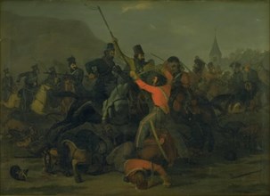 Colonel Boncke Bönnichsen's fall on 6 December 1813 during a duel between Jutland..., 1816-1824. Creator: Jorgen Sonne.