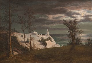 The "Summer Spire" on the Chalk Cliffs of the Island of Mon, Moonlight, 1831. Creator: Frederik Hansen Sodring.