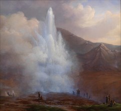 The Eruption of the Great Geyser in Iceland in 1834, 1835. Creator: Friedrich Theodore Kloss.