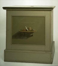 Console Cupboard with af painted motif, shelf with stones, 1840-1939. Creator: Christen Kobke.