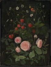 Still Life with Roses and Strawberries, 1843. Creator: Otto Didrik Ottesen.