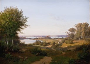 View of the Hill at Skanderborg Castle, Jutland, and the Memorial to Frederik VI, 1845. Creator: Andreas Juuel.
