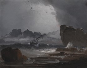 Rough Sea with a Steamer near the Coast of Norway, 1847-1850. Creator: Peder Balke.