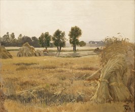 Field with sheaves of grain, 1857-1905. Creator: Thorvald Niss.