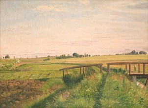 Fields and bridge, 1858. Creator: Vilhelm Kyhn.