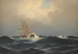 A steamship in a storm in the Atlantic, 1863. Creator: Carl Bille.