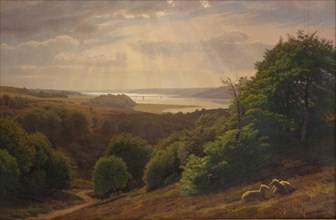 View from Vesterskov at Mariager; fjord in the background, 1869. Creator: Godtfred Rump.