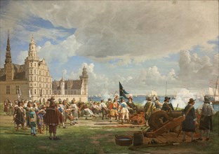 The Dutch fleet under Admiral Opdam passes the Sound on 29 Oct 1658 during the Swedish War, 1872. Creator: Johan Ludvig Gebhard Lund.
