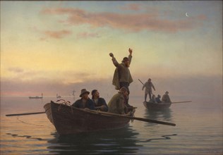 Fishing with drift net, early morning, 1880. Creator: Anton Laurids Johannes Dorph.