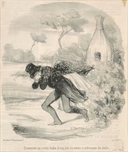 Un monsieur qui voulu étudier ... les moeurs ... des abeilles, 19th century. Creator: Honore Daumier.