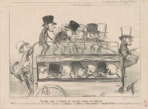 Vue plan coupé et elévation des nouveau omnibus du boulevard, 1853.  Creator: Honore Daumier.