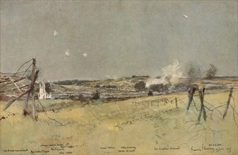 ''Les Batailles de l'Artois; L'Eglise d'Ablain et les Fonds de Souchez', 1915. Creator: Francois Flameng.