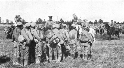 'Les Revers Russes; l'appel des survivants d'une compagnie decimee d'un regiment siberien', 1915. Creator: Unknown.