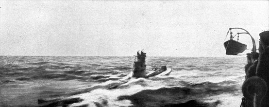 'Sauvetages d'allemands; Le submersible U8, surpris le 4 mars 1915, pres de Douvre..., 1915 (1924). Creator: Unknown.