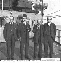 'Le retour a la paix; Les delegues ottomans sur la plage arriere du cuirasse francais..., 1919. Creator: Unknown.