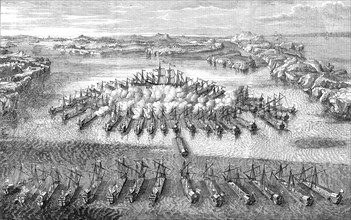 Naval Engagement between the Swedes and the Russians, at Hango Head, 1714 - from a Russian print of  Creator: Unknown.