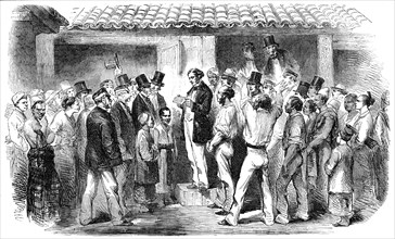 Reading the News of the Fall of Sebastopol at Ceylon, 1856.  Creator: Unknown.