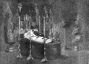 The Remains of His Highness the Prince de Schinas Lying in State, at Spa, 1856.  Creator: Unknown.