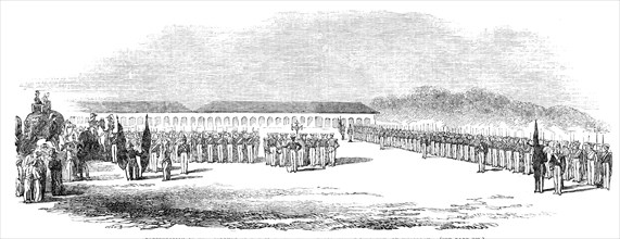 Presentation of New Colours to the 28th Regiment, Bengal Native Infantry, at Umballah, 1856.  Creator: Unknown.