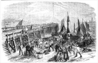 The Yarmouth Herring Fishery - Return of the Boats, 1856.  Creator: Walter Ray Woods.