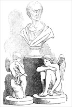Bust of Pope, by Roubiliac, and "Cupid and Psyche", by Flaxman, from the Rogers Collection, 1856.  Creator: Unknown.
